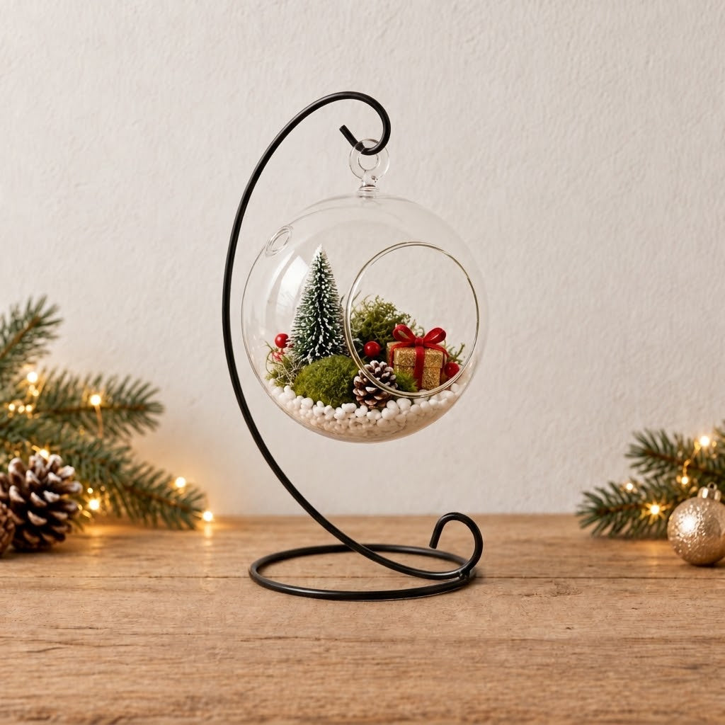 Hanging Glass Globe Terrarium with Stand — 5" Clear Glass Air Plant & Succulent Holder for DIY Kits, Home & Wedding Decor