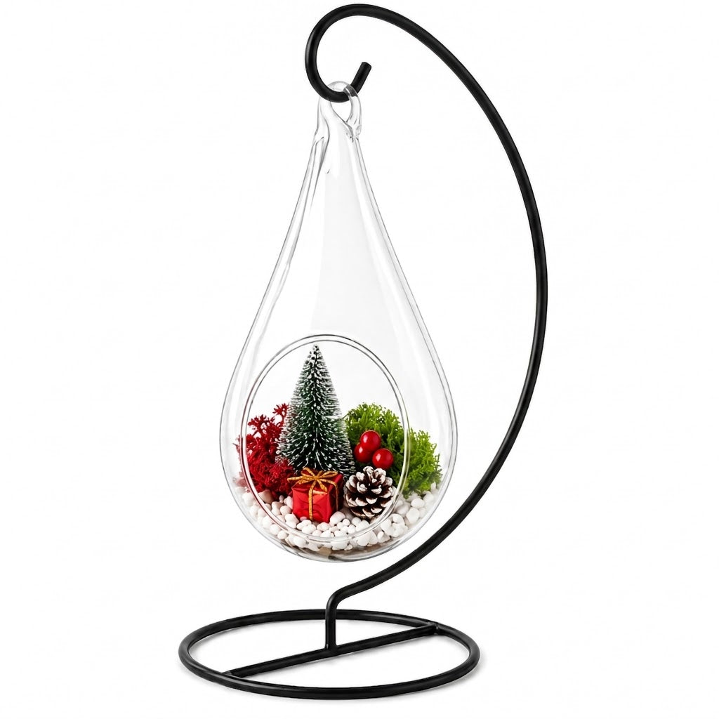 Hanging Teardrop Glass Terrarium with Stand — Hand-Blown Air Plant & Succulent Holder for DIY Kits, Home & Wedding Decor