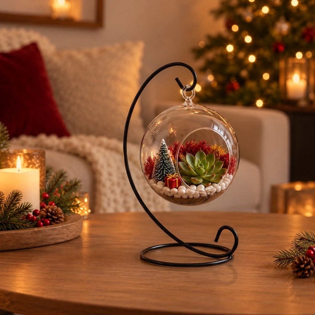 Hanging Glass Globe Terrarium with Stand — 5" Clear Glass Air Plant & Succulent Holder for DIY Kits, Home & Wedding Decor