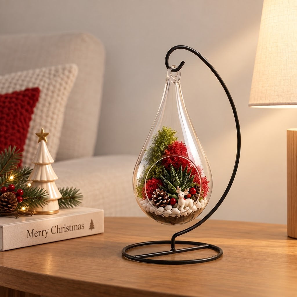 Hanging Teardrop Glass Terrarium with Stand — Hand-Blown Air Plant & Succulent Holder for DIY Kits, Home & Wedding Decor