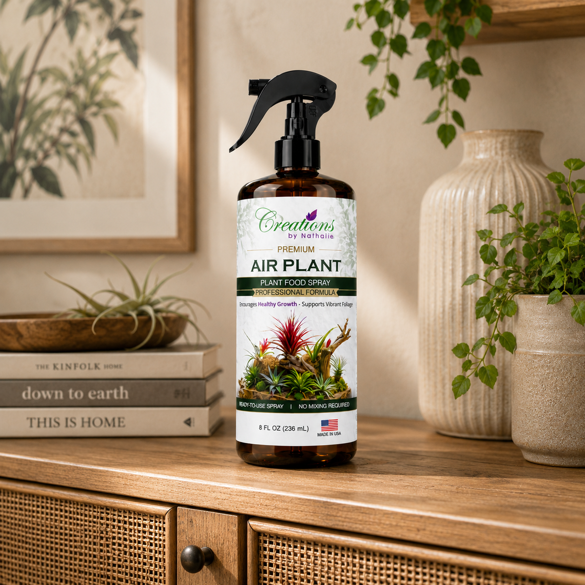 Creations by Nathalie Air Plant Food Spray, Ready-to-Use Liquid Plant Food for Air Plants & Bromeliads, Indoor Fertilizer, 8 Fl Oz