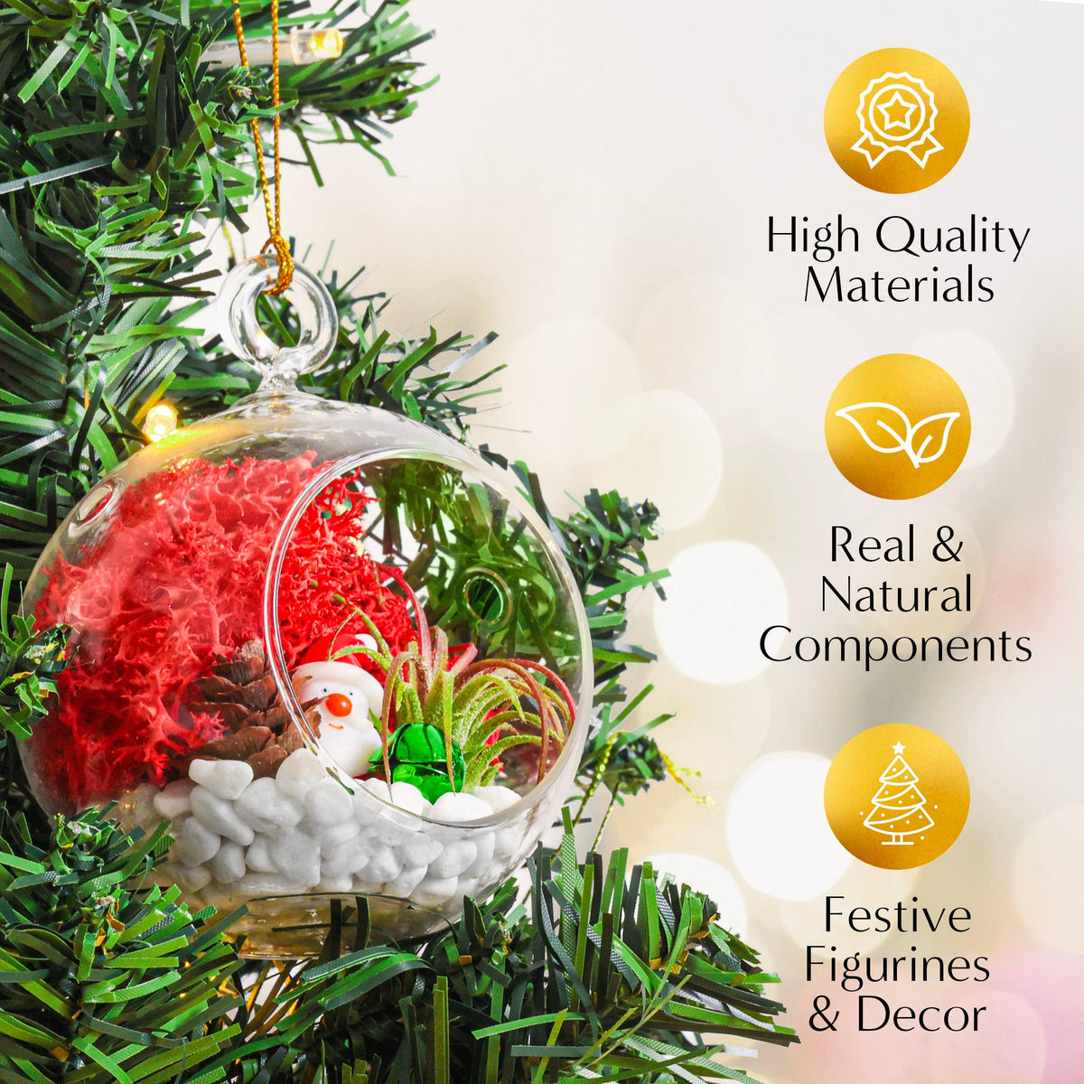 4" Glass Globe Holiday Ornament Terrarium Kit - Creations by Nathalie