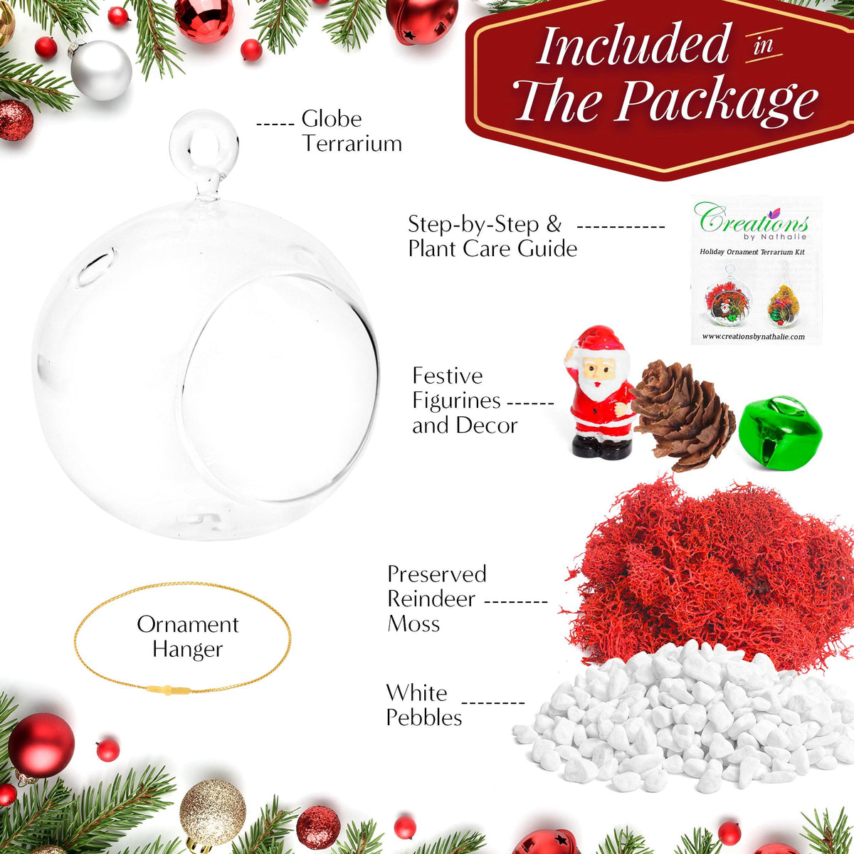 4" Glass Globe Holiday Ornament Terrarium Kit - Creations by Nathalie