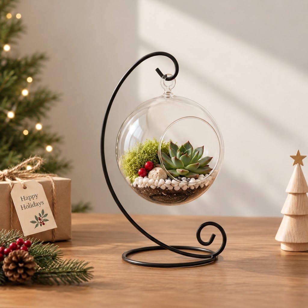 Hanging Glass Globe Terrarium with Stand — 5" Clear Glass Air Plant & Succulent Holder for DIY Kits, Home & Wedding Decor