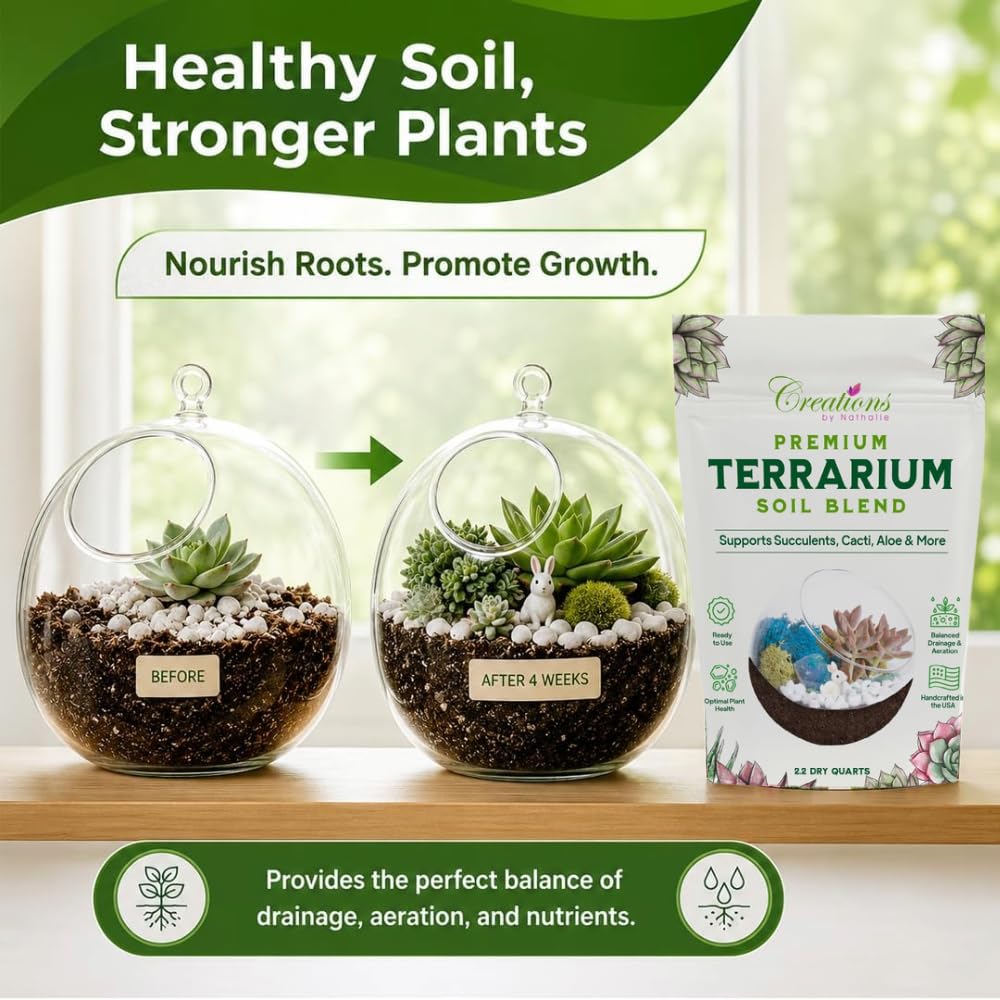 Terrarium Soil Mix — Well-Draining Succulent & Cactus Potting Soil, 2.2 QT | Natural Pine Bark, Peat & Coarse Sand Indoor Planting Blend