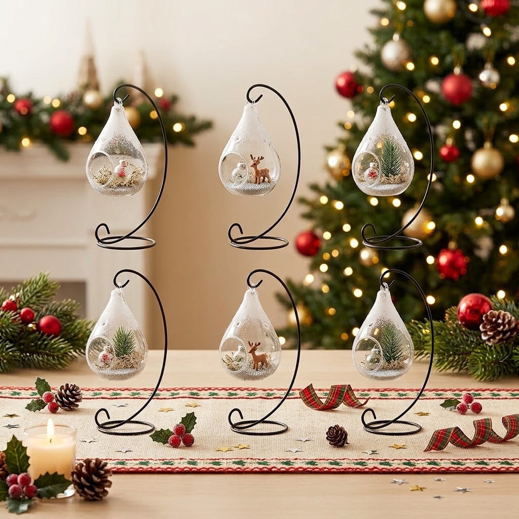 Hanging Teardrop Glass Terrarium with Stand — Hand-Blown Air Plant & Succulent Holder for DIY Kits, Home & Wedding Decor