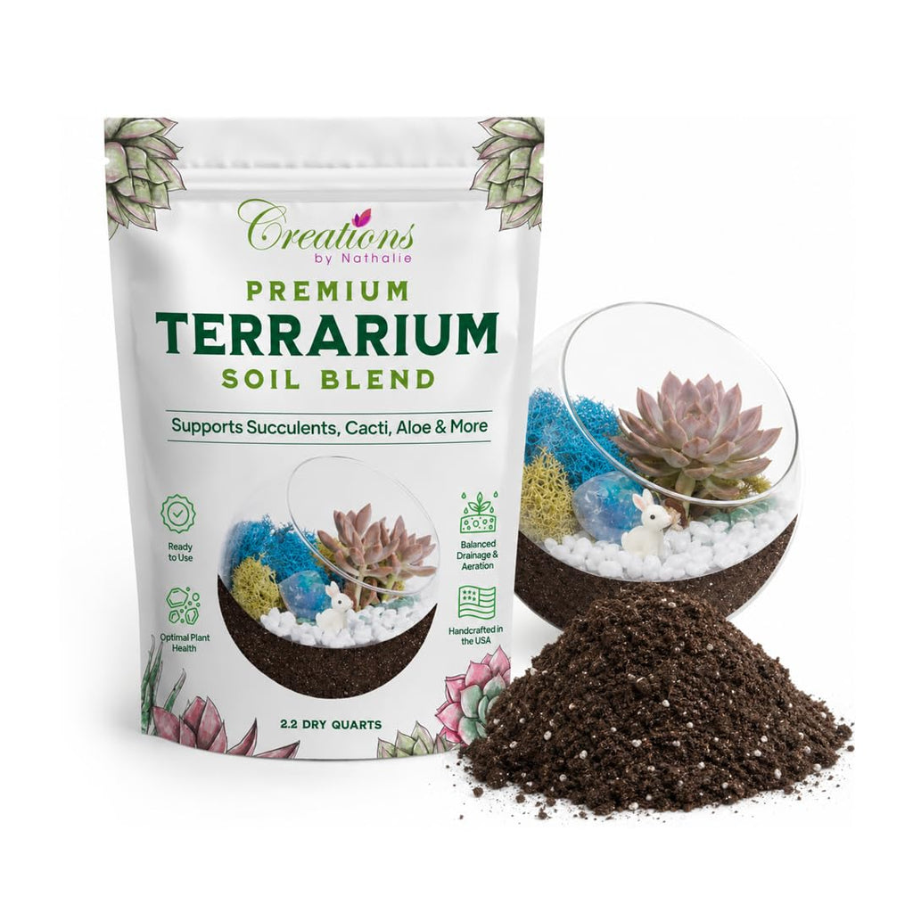 Terrarium Soil Mix — Well-Draining Succulent & Cactus Potting Soil, 2.2 QT | Natural Pine Bark, Peat & Coarse Sand Indoor Planting Blend