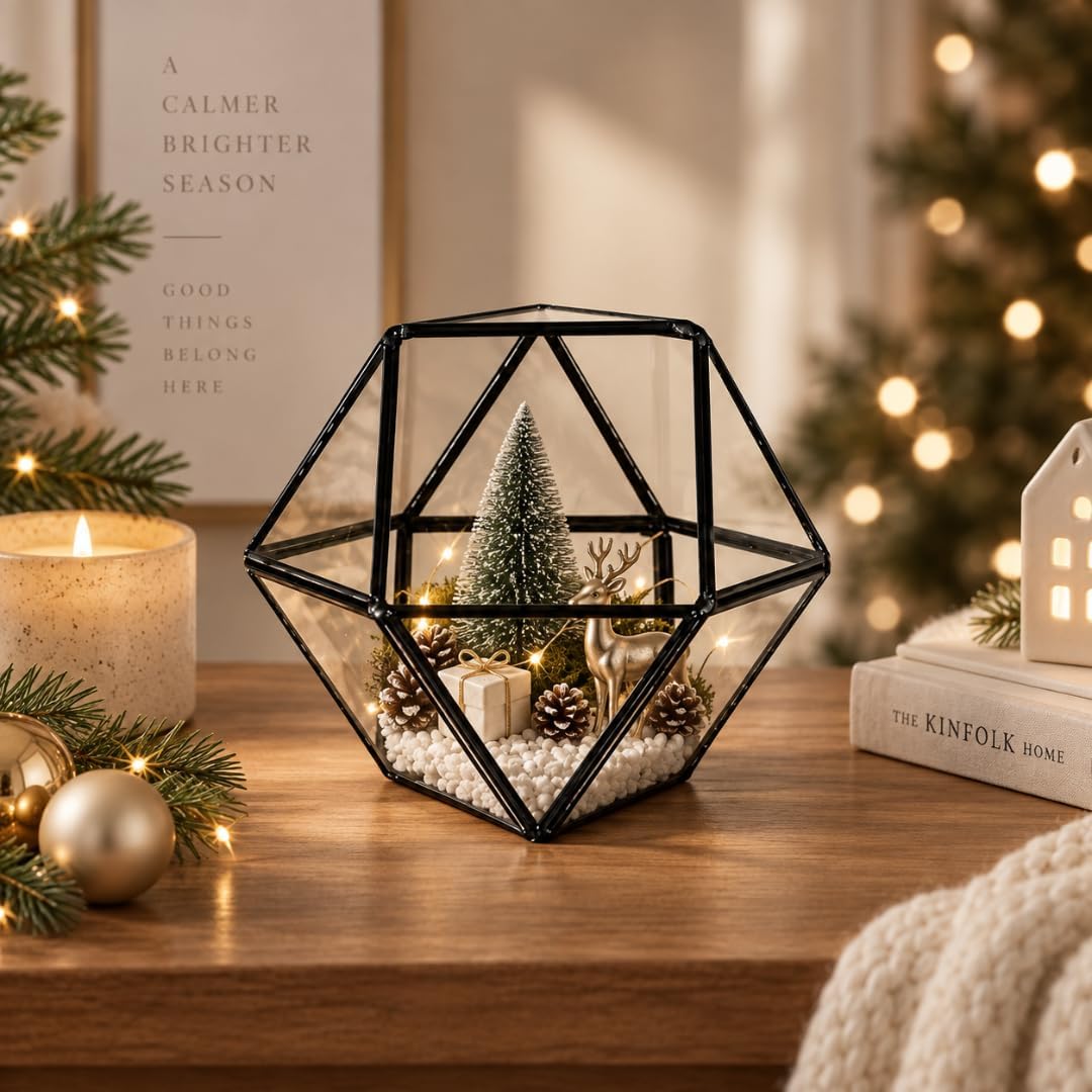 Geometric Glass Terrarium — Modern Tabletop Succulent Planter for Air Plants, DIY Terrarium Kits, Home & Office Decor