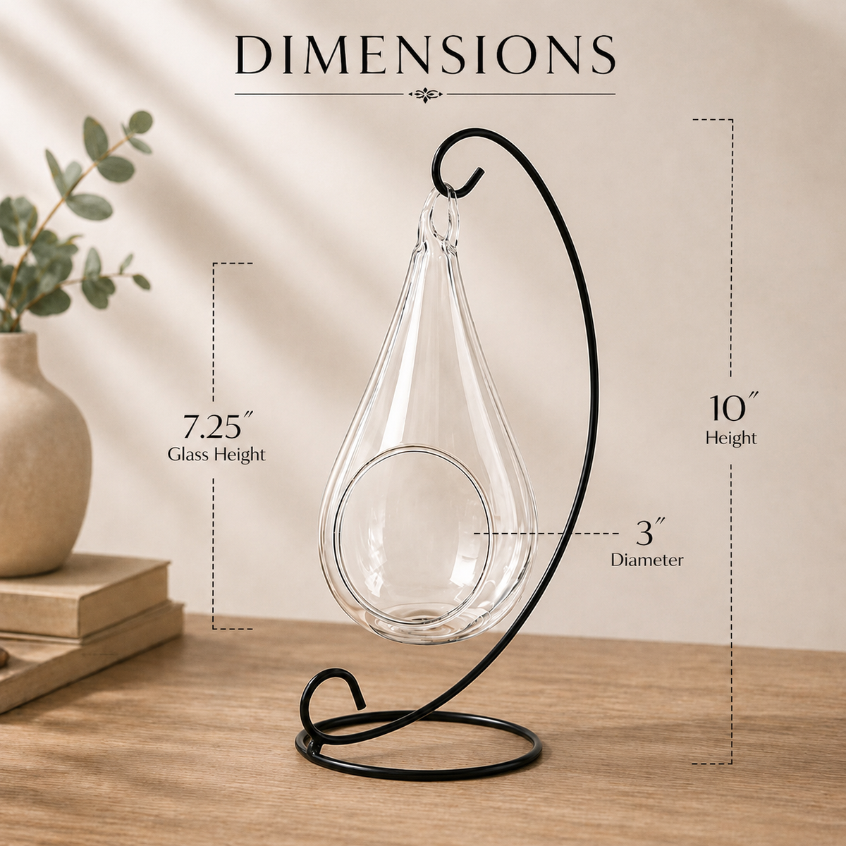 Hanging Teardrop Glass Terrarium with Stand — Hand-Blown Air Plant & Succulent Holder for DIY Kits, Home & Wedding Decor