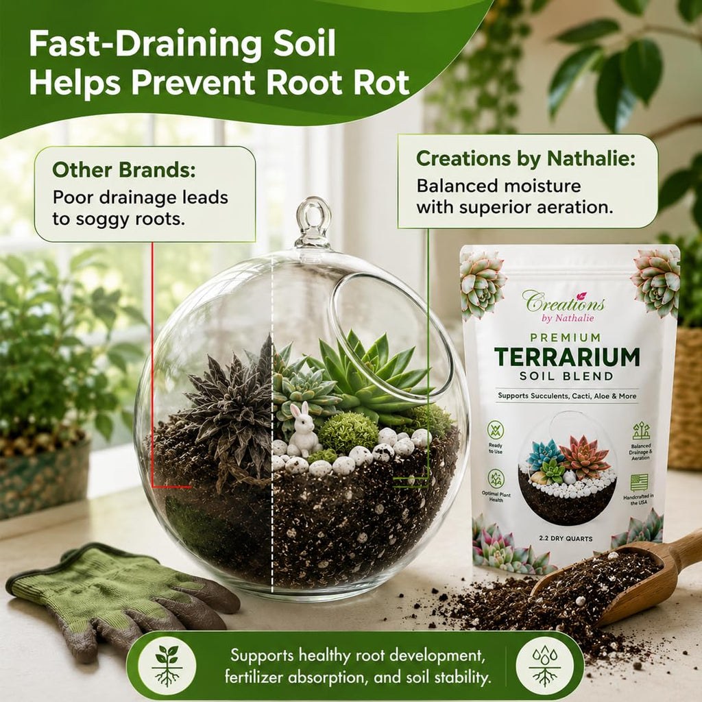 Terrarium Soil Mix — Well-Draining Succulent & Cactus Potting Soil, 2.2 QT | Natural Pine Bark, Peat & Coarse Sand Indoor Planting Blend