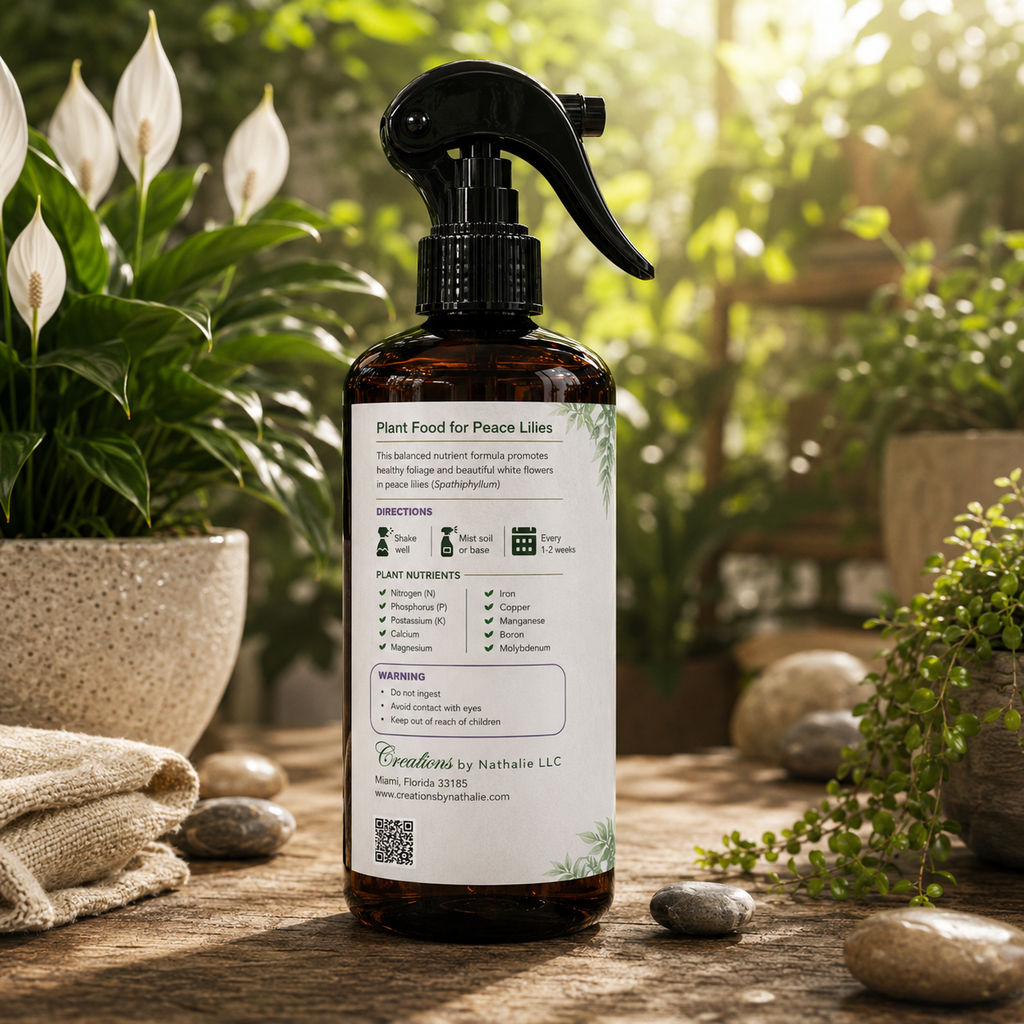 Creations by Nathalie Peace Lily Plant Food Spray, Liquid Plant Food for Indoor Plants, Ready to Use Indoor Plant Food, Peace Lily Fertilizer, House Plant Food for Houseplants, 8 Fl Oz