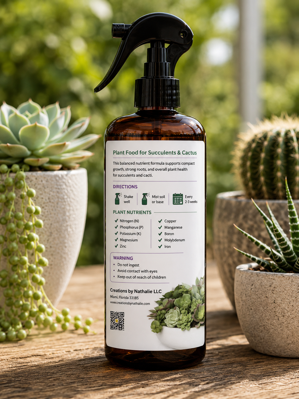 Creations by Nathalie Succulent & Cactus Plant Food Spray, Ready to Use Liquid Plant Food for Indoor Plant Food, House Plant Food, Liquid Fertilizer for Succulent Plants & Cactus, 8 Fl Oz