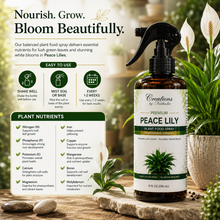 Load image into Gallery viewer, Creations by Nathalie Peace Lily Plant Food Spray, Liquid Plant Food for Indoor Plants, Ready to Use Indoor Plant Food, Peace Lily Fertilizer, House Plant Food for Houseplants, 8 Fl Oz