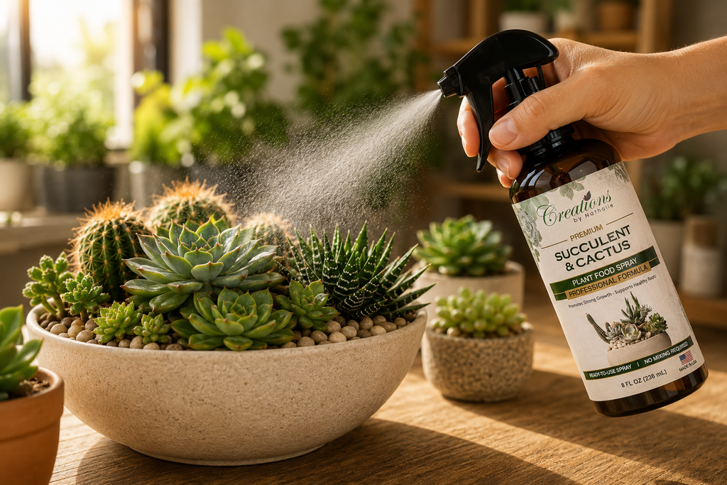 Creations by Nathalie Succulent & Cactus Plant Food Spray, Ready to Use Liquid Plant Food for Indoor Plant Food, House Plant Food, Liquid Fertilizer for Succulent Plants & Cactus, 8 Fl Oz
