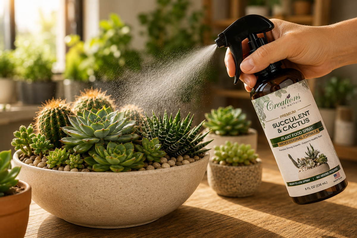 Creations by Nathalie Succulent & Cactus Plant Food Spray, Ready to Use Liquid Plant Food for Indoor Plant Food, House Plant Food, Liquid Fertilizer for Succulent Plants & Cactus, 8 Fl Oz