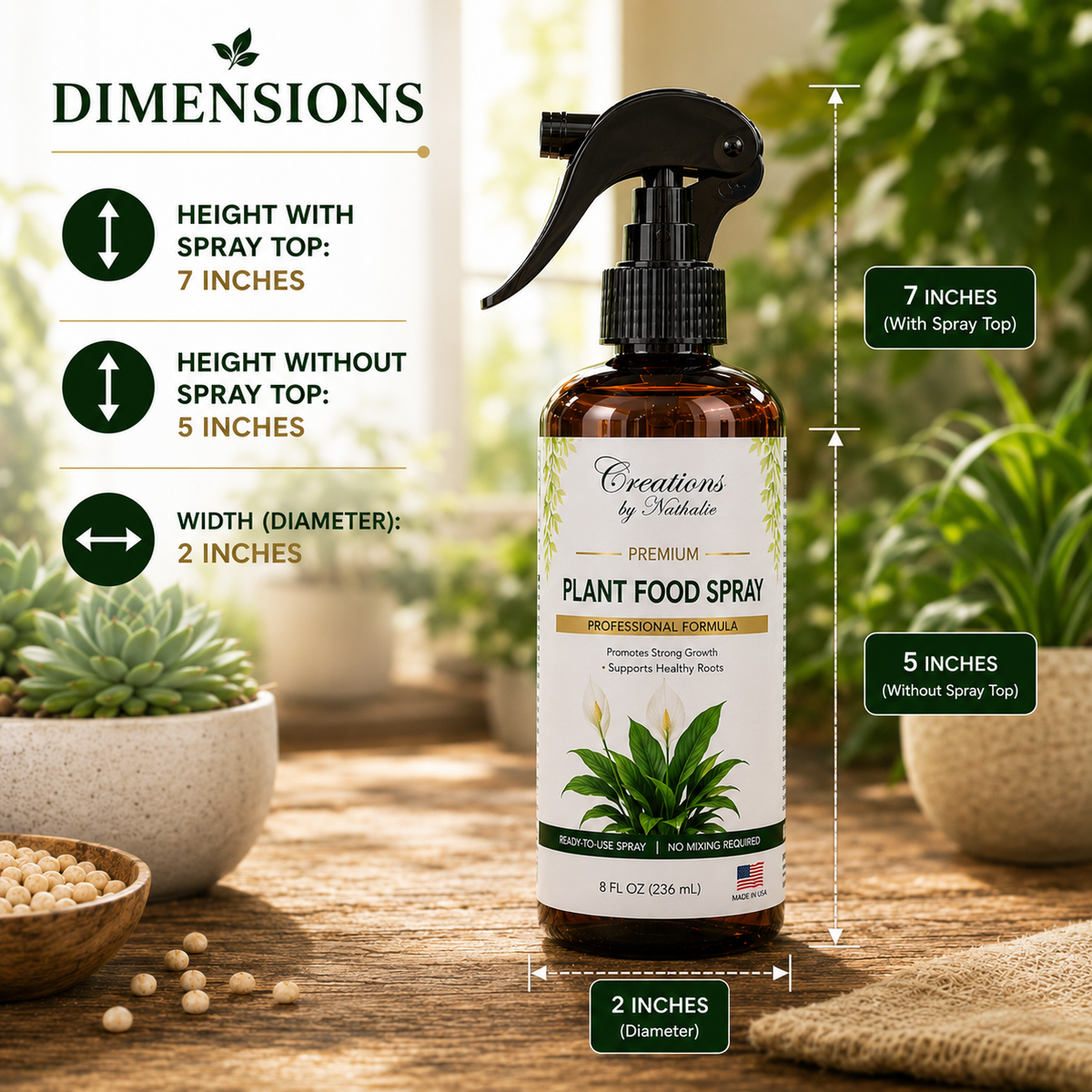 Creations by Nathalie Peace Lily Plant Food Spray, Liquid Plant Food for Indoor Plants, Ready to Use Indoor Plant Food, Peace Lily Fertilizer, House Plant Food for Houseplants, 8 Fl Oz