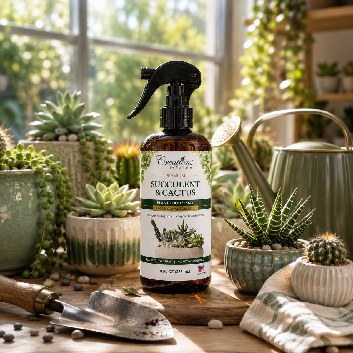 Creations by Nathalie Succulent & Cactus Plant Food Spray, Ready to Use Liquid Plant Food for Indoor Plant Food, House Plant Food, Liquid Fertilizer for Succulent Plants & Cactus, 8 Fl Oz