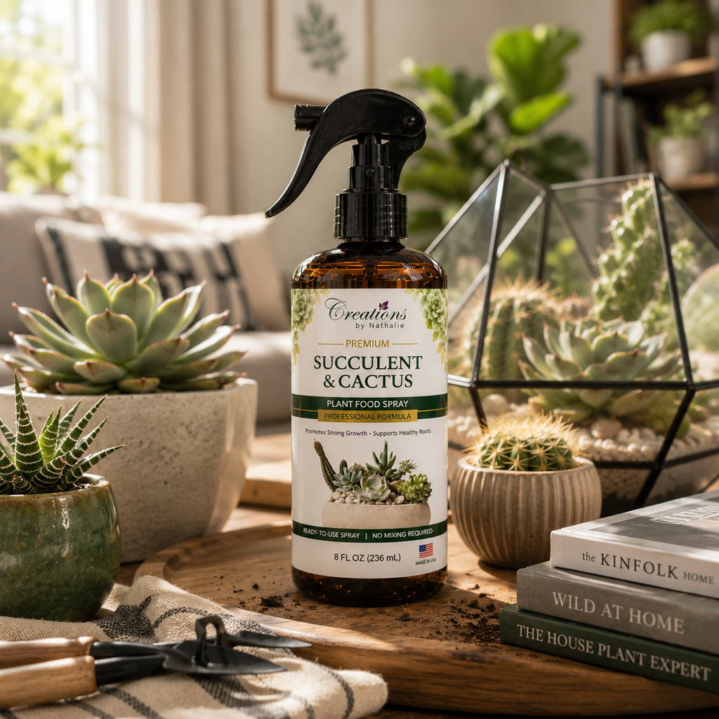 Creations by Nathalie Succulent & Cactus Plant Food Spray, Ready to Use Liquid Plant Food for Indoor Plant Food, House Plant Food, Liquid Fertilizer for Succulent Plants & Cactus, 8 Fl Oz