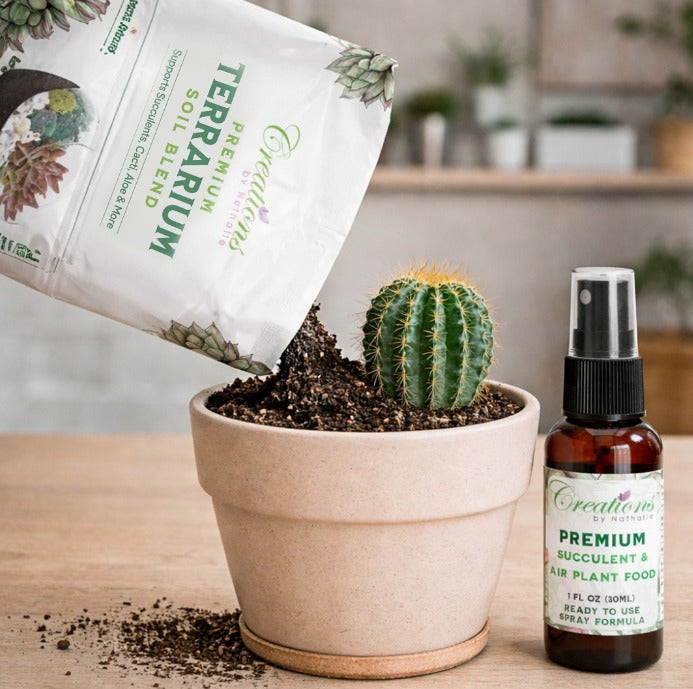 Terrarium Soil Mix & Plant Food Bundle — Well-Draining Potting Soil for Succulents, Cactus, Aloe & Indoor Plants
