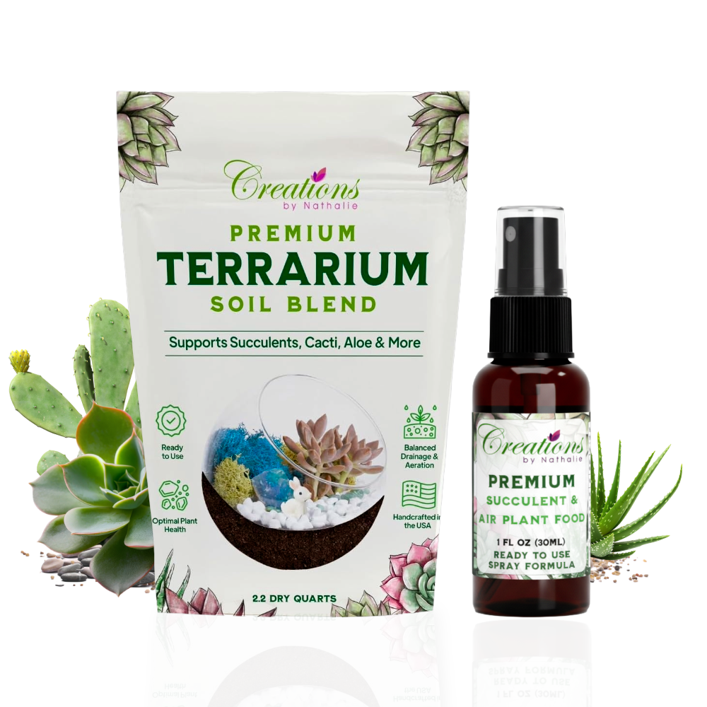 Terrarium Soil Mix & Plant Food Bundle — Well-Draining Potting Soil for Succulents, Cactus, Aloe & Indoor Plants