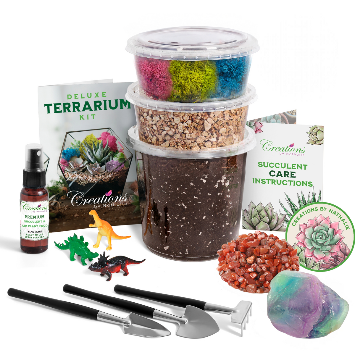 DIY Terrarium Kit for Succulents, Cacti and Air Plants, Handmade Plant Starter Kit with Soil, Moss, Pebbles and Tools