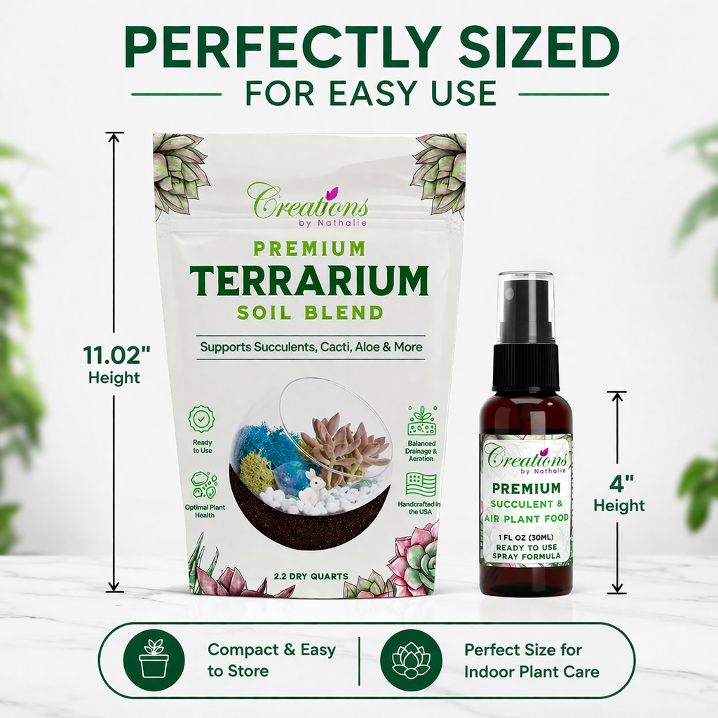 Terrarium Soil Mix & Plant Food Bundle — Well-Draining Potting Soil for Succulents, Cactus, Aloe & Indoor Plants