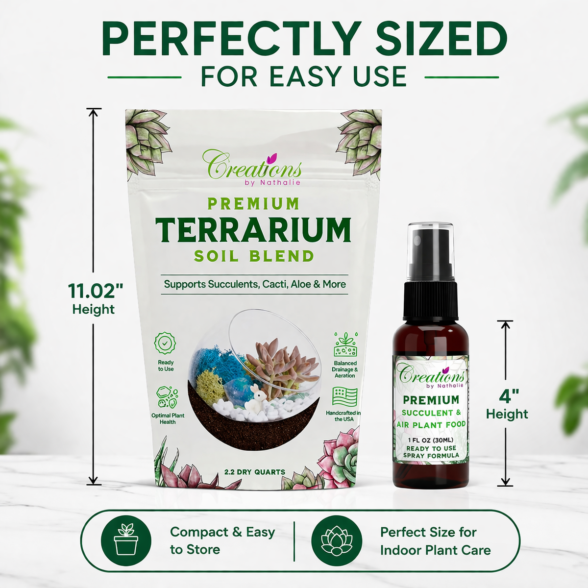 Terrarium Soil Mix & Plant Food Bundle — Well-Draining Potting Soil for Succulents, Cactus, Aloe & Indoor Plants