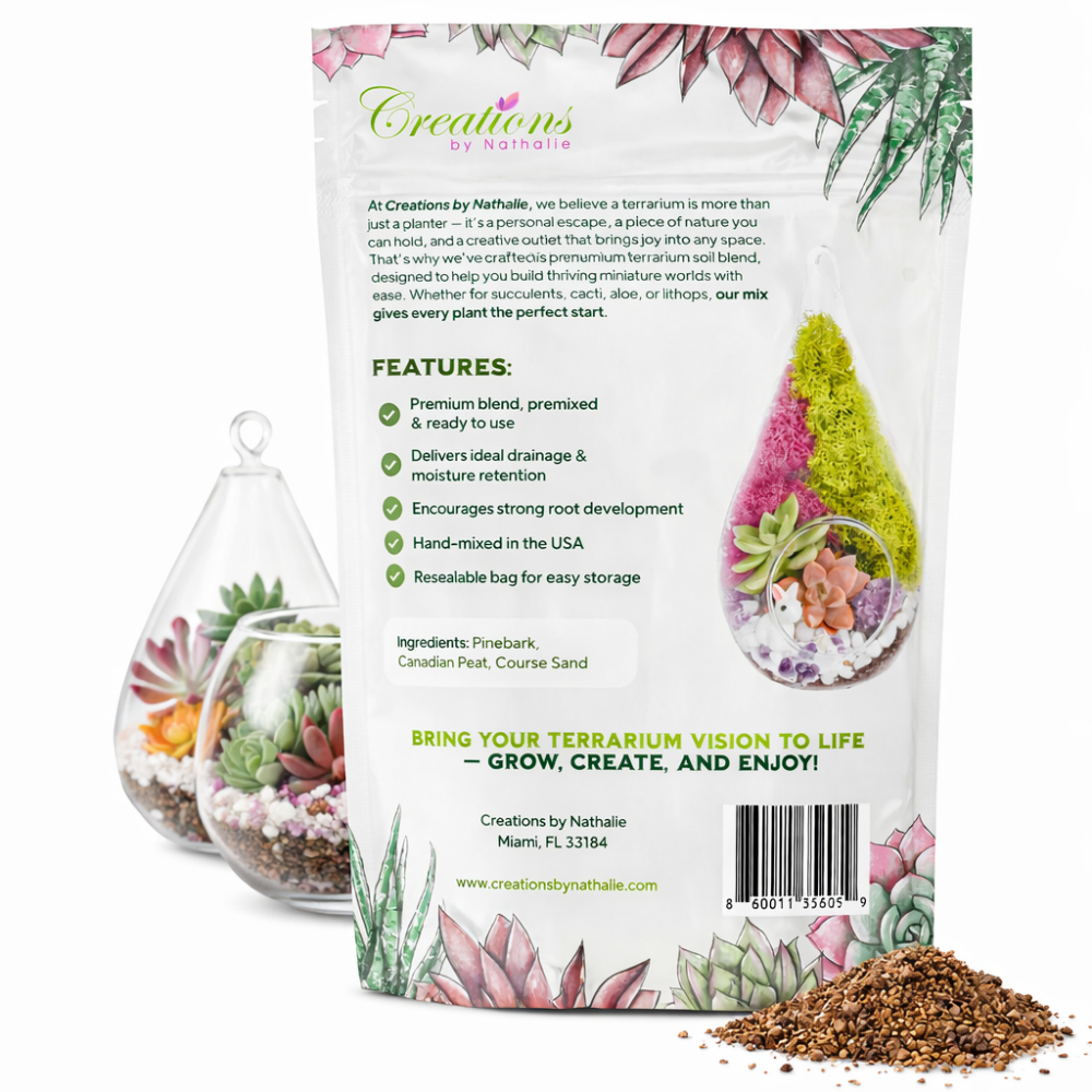 Terrarium Soil Mix & Plant Food Bundle — Well-Draining Potting Soil for Succulents, Cactus, Aloe & Indoor Plants