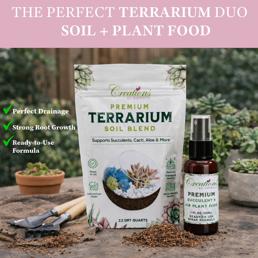 Terrarium Soil Mix & Plant Food Bundle — Well-Draining Potting Soil for Succulents, Cactus, Aloe & Indoor Plants