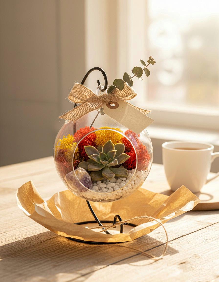 Hanging Glass Globe Terrarium with Stand — 5" Clear Glass Air Plant & Succulent Holder for DIY Kits, Home & Wedding Decor
