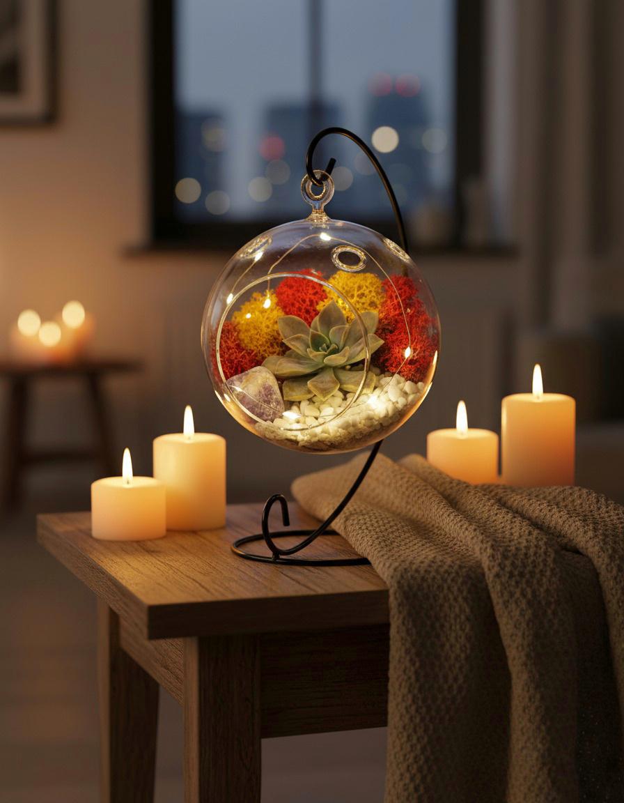 Hanging Glass Globe Terrarium with Stand — 5" Clear Glass Air Plant & Succulent Holder for DIY Kits, Home & Wedding Decor