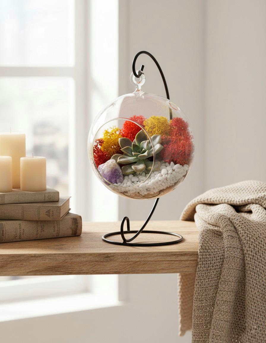 Hanging Glass Globe Terrarium with Stand — 5" Clear Glass Air Plant & Succulent Holder for DIY Kits, Home & Wedding Decor