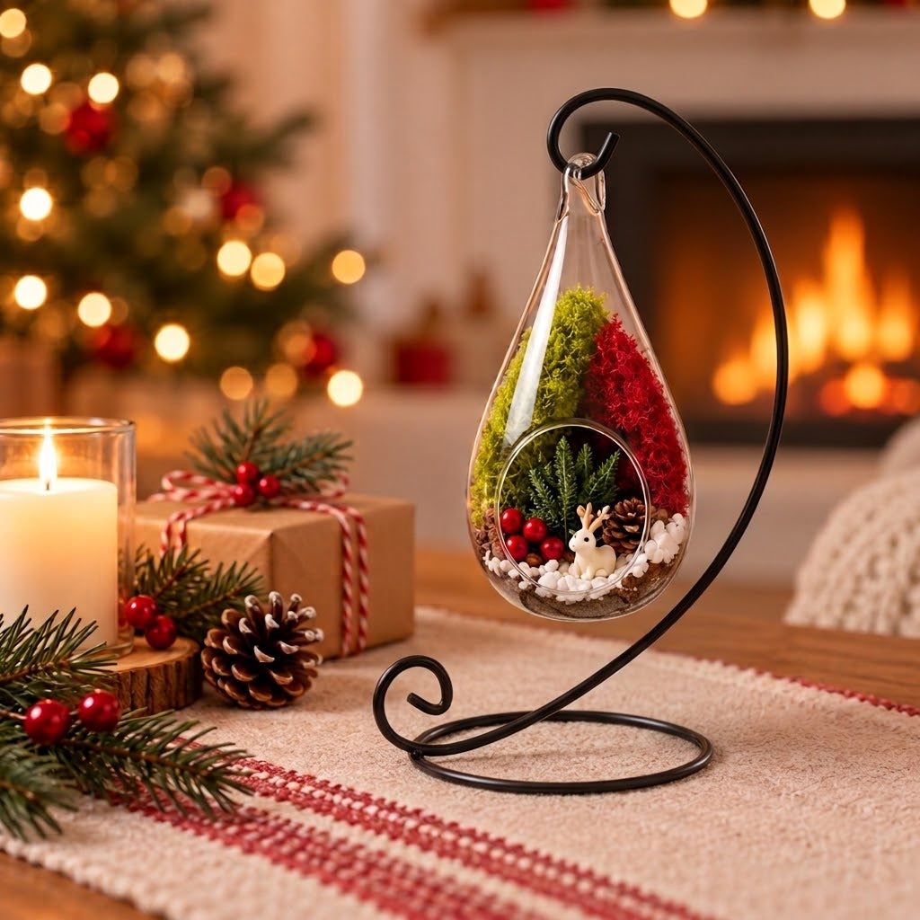 Hanging Teardrop Glass Terrarium with Stand — Hand-Blown Air Plant & Succulent Holder for DIY Kits, Home & Wedding Decor
