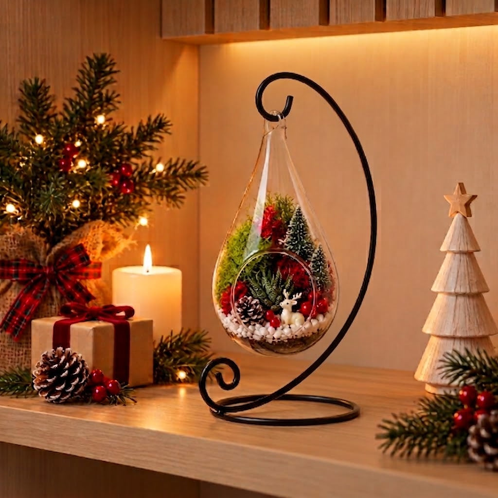 Hanging Teardrop Glass Terrarium with Stand — Hand-Blown Air Plant & Succulent Holder for DIY Kits, Home & Wedding Decor