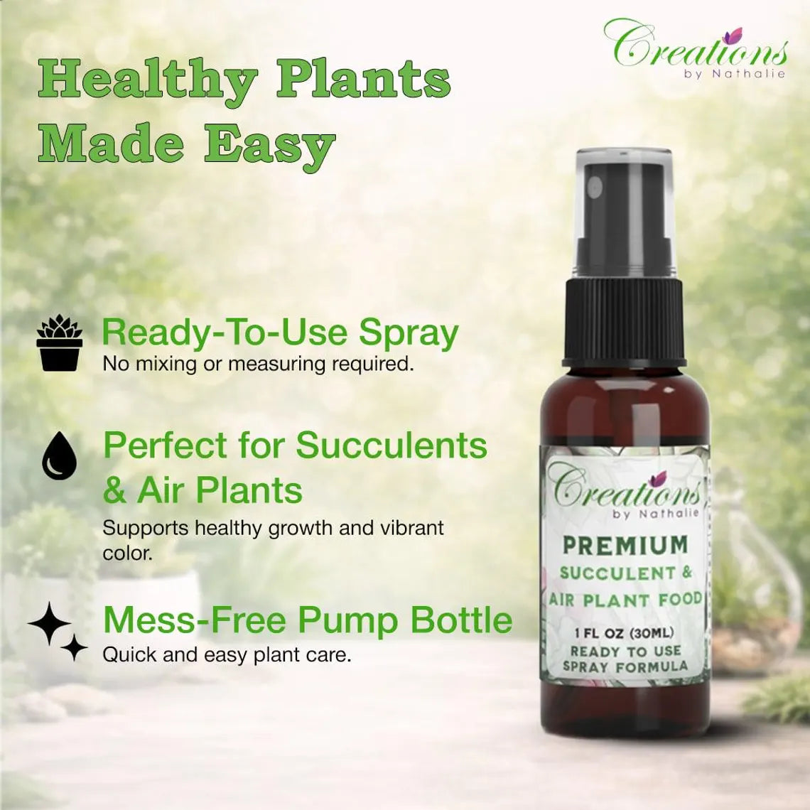 Succulent & Air Plant Fertilizer Spray — Ready-to-Use Liquid Plant Food for Terrariums, Indoor Plants & DIY Kits