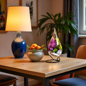 Hanging Teardrop Glass Terrarium with Stand: Air Plant & Succulent Holder