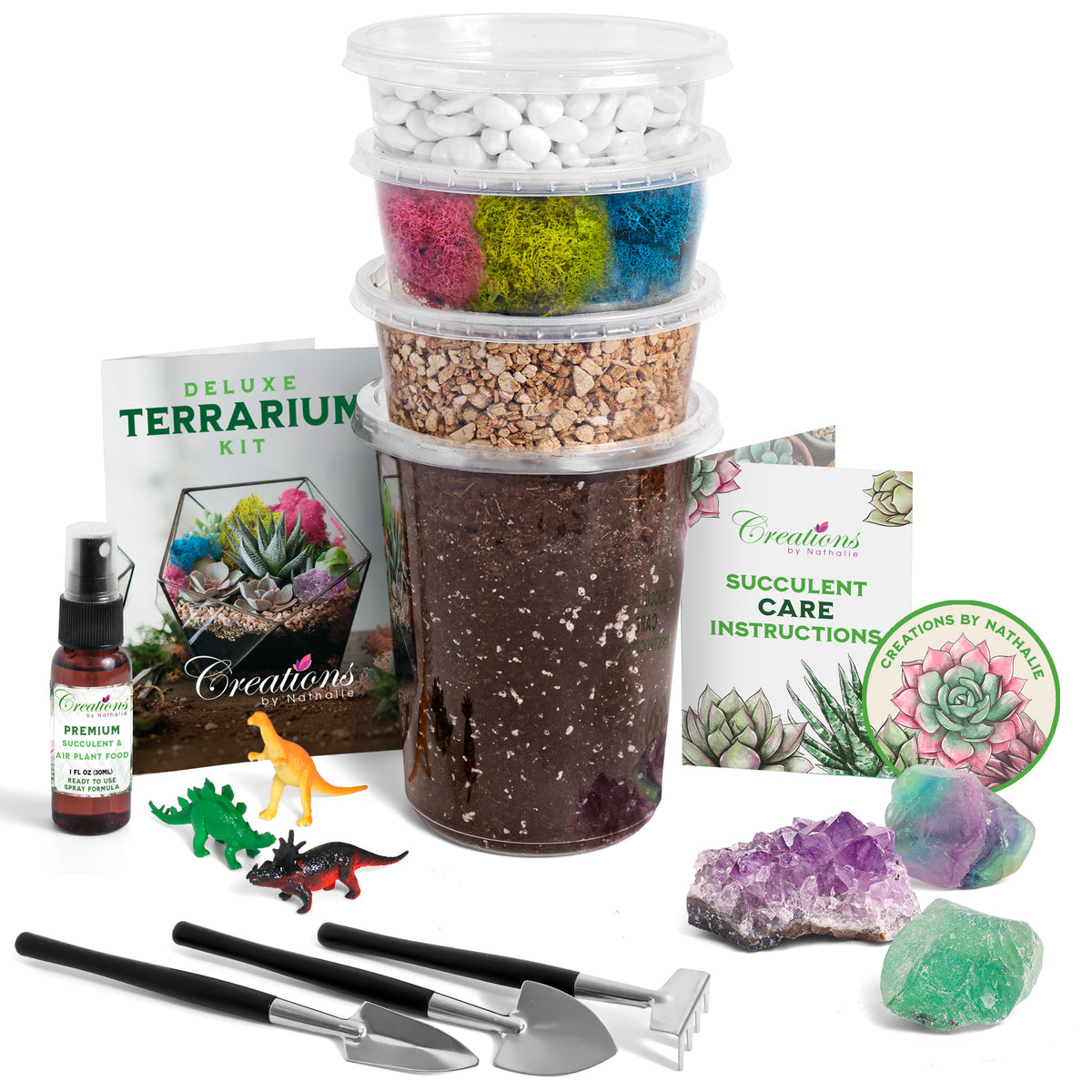 DIY Terrarium Kit for Succulents, Cacti and Air Plants, Handmade Plant Starter Kit with Soil, Moss, Pebbles and Tools